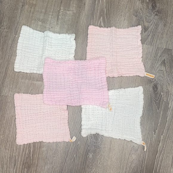 Five Pink & White Soft Cotton Burp Cloths - Picture 6 of 6